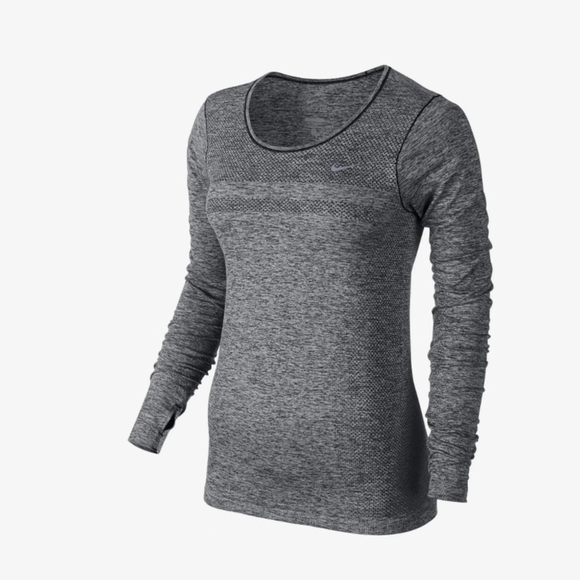 NIKE Women’s Gray DRI-FIT Knit Mesh Running Long Sleeve Active Top Size Medium - Picture 2 of 14